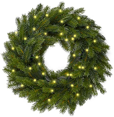 Stephans Möbelbörse Türkranz mit Beleuchtung Ø40cm-49 LEDs-Klassischer Beleuchtet-Adventskranz, Künstlicher Weihnachtskranz, Hängekranz, Weihnachten für Innen und Außen-Batteriebetrieben, Grün