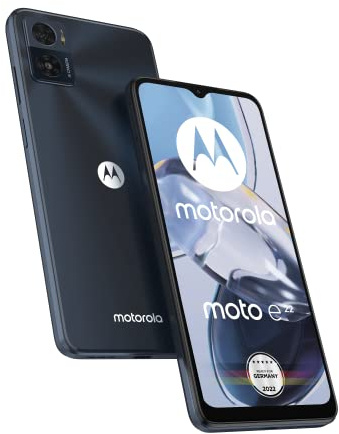 Motorola Moto e22 Smartphone (6,5'-HD+-Display, 16-MP-Kamera, 3/32 GB, 4020 mAh, Android 12), Astro Black + KFZ-Adapter [Exklusiv bei Amazon]