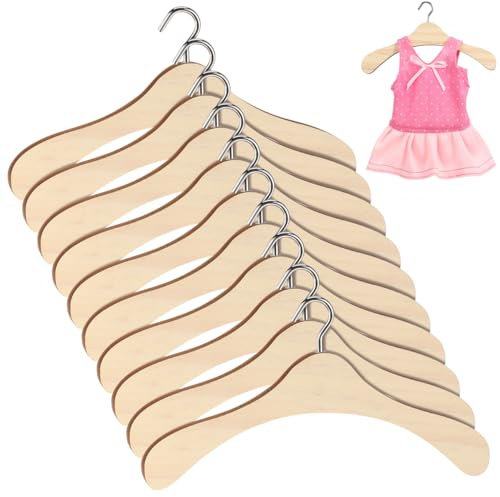 ifundom 10pcs Wooden Dolls Clothes Hanger, Mini Doll Hanger Doll Dress Outfit Holders Dollhouse Wardrobe Accessories (15cm)