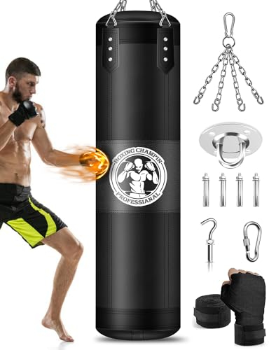 Boxsack Hängend Erwachsene Schwerer Boxsack Set mit Boxhandschuhen MMA Kickboxen Boxen Karate Muay Thai Kampf Fitnessstudio Taekwondo Training (Ungefüllt)