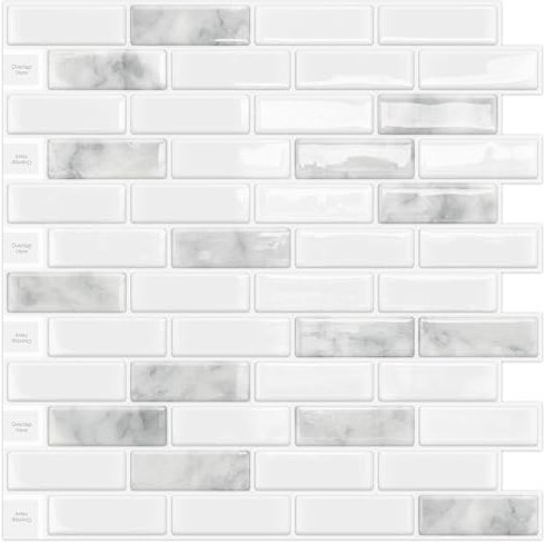 DEWOO Cristal Autoadhesivos Azulejos Vinilo Adhesivo Baldosas 3d Relieve Pared Mármol Piedra Cocina Baño,10-Piezas (30.5 x 30.5cm)