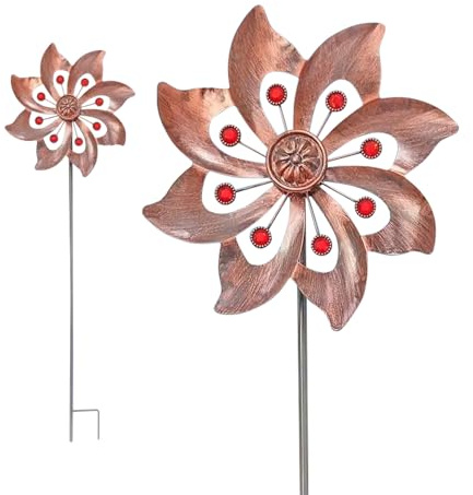 Inscrip Girandole a vento in metallo per esterni, 94 cm x 24 cm, sculture a vento e girandole a vento impermeabile con palo in metallo, sculture a vento in metallo, ruote a vento in metallo per
