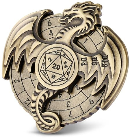 DND Radwürfel Spinner, Fingerspitzen Gyro, 7-in-1 Drachen Metallische D&D Würfel, Drachen Roulette Würfel Spinner für DND Würfelset, D&D Geschenke mit Box, Rollenspiel Brettspiel Zubehör, Bronze