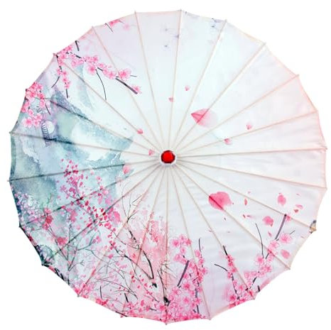 Shurhome Elegant Handmade Asian Parasol With Traditional Pattern Bamboos Silk Umbrella For Weddings And Cosplays