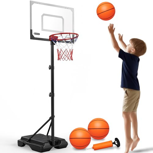 Basketball Hoop for Kids Adults, Adjustable Height 3.2-6.2ft Portable Basketball Stand with Fillable Base 3 Balls Pump for Garden Pool Garage Preschool Toy, Gift for Boys Girls