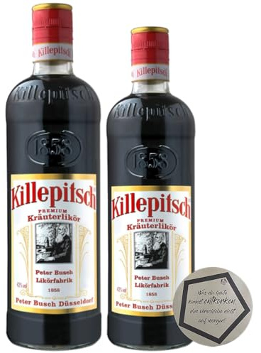 2er Set Killepitsch Kräuterlikör | 1 Flasche Killepitsch 1 l 42% & 1 Flasche 0.7 l 42% vol inkl. LOVEVINO Silver Button Sticker