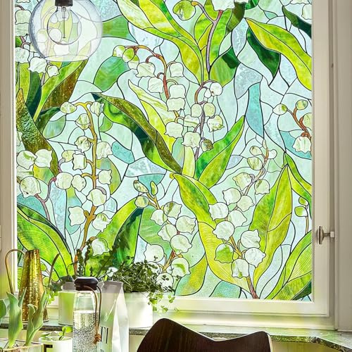 Stained Glass Window Film Privacy for Glass Windows, Window Privacy Film UV Blocking Static Cling for Home Kitchen Office Bathroom ，Ladder to heaven 44X120CM