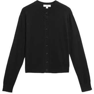 Marks & Spencer Cardigan à col Rond et Fermeture Avant boutonnée Noir UK 14 (EU 42)