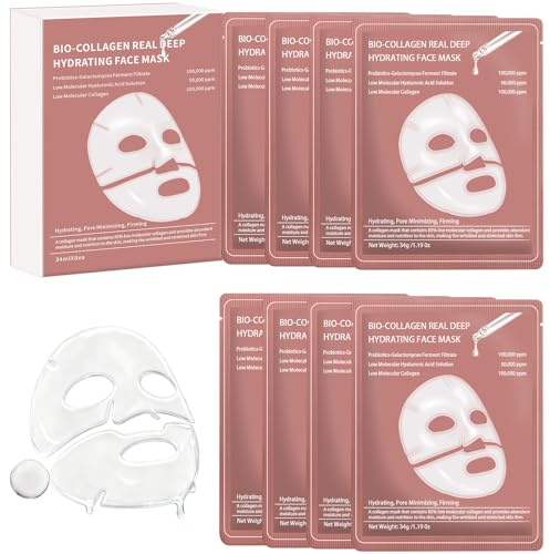 8 st Bio Collagen Real Deep Mask, Koreansk Ansiktsmask Kolagen | Collagen mask, djup och hållbar, fuktgivande, minimerar porerna, minskar rynkor, förbättrar hårets elasticitet