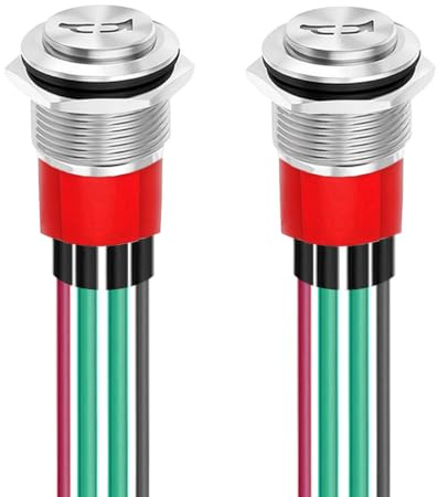 Gebildet 2 pezzi Pulsante Clacson 16mm 12-24V 15A Interruttore Clacson in Metallo Resistente Altoparlante, Interruttore a Pulsante Momentaneo Illuminato a LED Blu per Barca Marina Auto Air Train