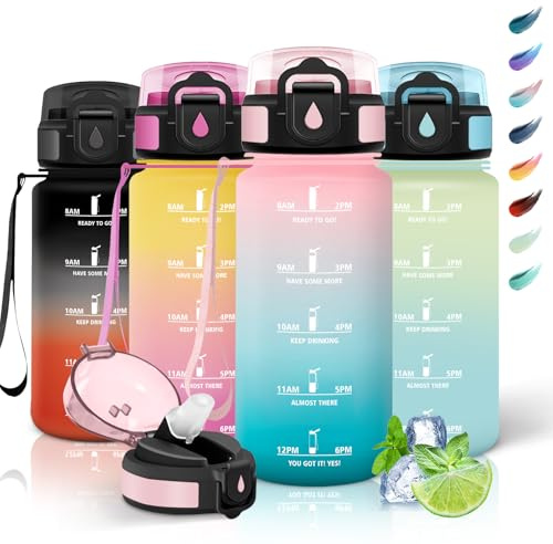 Motswedi Borraccia Bambini, 500ml a Prova di Perdite, Borraccia con Cannuccia, senza BPA, Borracce, Con 2 Tappi, Bottiglia Acqua, Borracce Bambini, Per Scuola, Ufficio, Sport, Rosa Verde