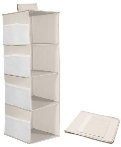 Zyluniy Étagère de Penderie à Suspendre, Étagère Suspendue Pliable, 4 Compartiments Rangement Suspendu, Organisateur de Placard Rangement, Étagère Suspendue Pliable pour Chambre à Coucher, Gris