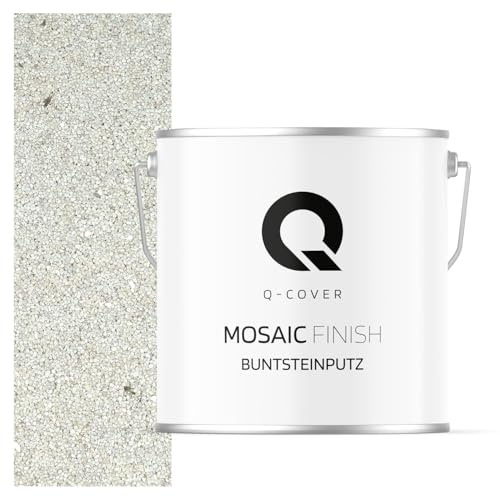 Q-COVER Intonaco in pietra colorata, 7 kg, Bianco con mica argentata, M07, intonaco decorativo per interni ed esterni, intonaco per facciate, intonaco finito, intonaco pregiato, antigraffio