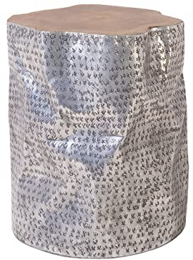 Beliani Industrieller Beistelltisch rund Teakholz Hellbraun Aluminium Silber Gordon