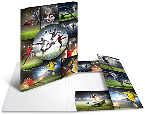 HERMA Sammelmappe A4 Fussball, Kinder Eckspanner-Mappe aus Pappe mit Sport Motiv, Gummizug, Innenklappen und Innendruck für Jungen und Mädchen