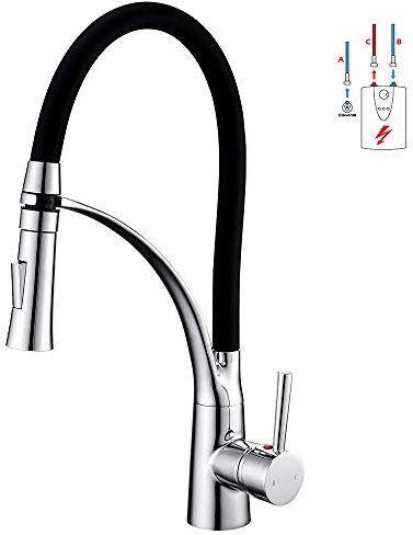 SURFMALL Niederdruck Armatur Küche Schwarz (Nicht für Normaldruck) Küchenarmatur 360°Drehbar undEinhandmischer Mischbatterie für Spüle Küche