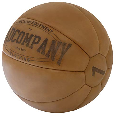 Bad Company Vintage Leder Medizinball in 10 Gewichtsstufen l Vollball aus hochwertigem Echtleder in braun 7 kg