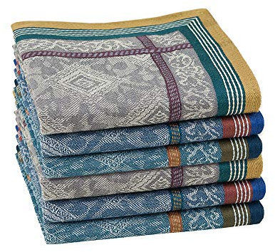 HOULIFE 3/6 Stücke Herren 100% Baumwolle Weich Stoff Taschentücher Einstecktuch mit Jacquard-Muster, 16.73x16.73’’/42.5x42.5cm (Gemischt - 6 Stücke)