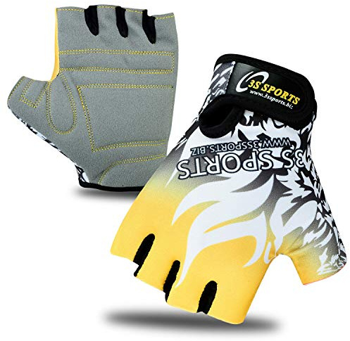 3S Sports - Guantes acolchados para bicicleta (amarilla/blanco, XS)