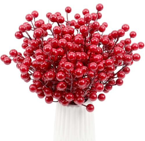 UWIOFF 20 Pcs Red Berry Stems, 8.3 Holly Christmas Berries Stems for Christmas Tree Picks Decorations Crafts Holiday and Home Decor