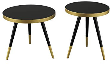 Dublino Couchtisch Beistelltisch Set ARIA, 2teilig, MDF Holz-Platte mit Holz-Beinen | Schwarz & Gold-Optik Rand | Beine in Gold-Optik