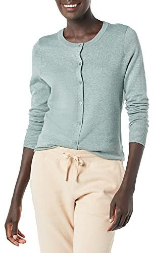 Amazon Essentials Gilet Col Rond Léger (Grandes Tailles Disponibles) Femme, Vert Sauge Chiné, S