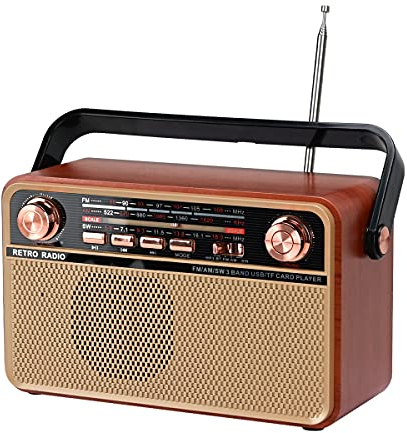 Tragbares Bluetooth FM AM SW-Stereoradio, unterstützt USB-Festplatte, USB/TF-Karte, AUX-Buchse - Musikwiedergabe mit wiederaufladbarem Akku, eingebauter Lautsprecher (R-505BT)