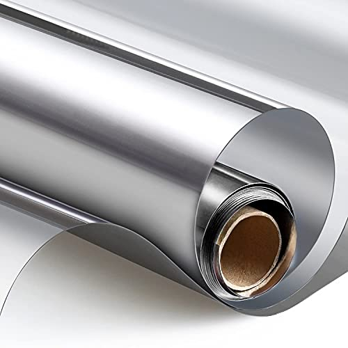 HooTown Fenster Sichtschutz Folie, Spiegelfolie One Way Reflektierende Fensterfolie, UV-Schutz Sonnenschutz & Wärmeisolierung Tönungsfolie für Büro und Haus - Silber, 60x200 cm