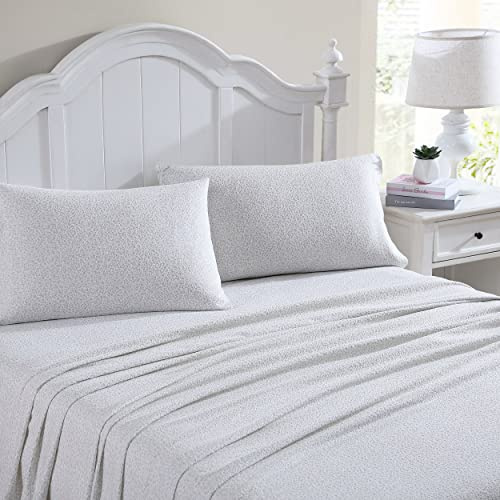 Laura Ashley - Juego de sábanas Queen, Ropa de Cama de Franela de algodón, Cepillado para Mayor suavidad y Comodidad (Chelsie Vine Gris, Queen)