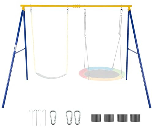 DREAMADE Portique de Balançoire Extérieur 1,8M, Structure Métallique en A pour Enfants 3+, 2 Place, Charge Max 300 KG(Jaune)