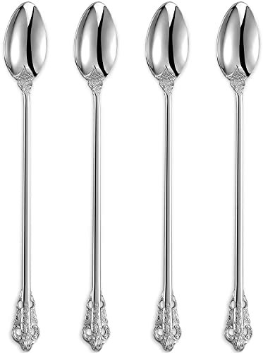 KEAWELL Luxurious 4-Piece 9-Inch Iced Tea Spoon Set (Silver)