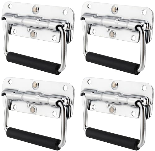 CHEUKYIU Lot de 4 Poignées de Caisse Pliantes, Poignée Pliante à Ressort Avec Caoutchouc, Pour Boîtes de Rangement de Remplacement de Boîte à Outils, 110x76mm