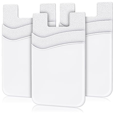 Senose Phone Wallet Stick On, Phone Card Holder, Silicone Credit Card Holder for Back of CellPhone Case Compatible for Most of CellPhone (iPhone, Samsung) - Pack of 3 (White)