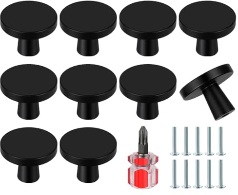 Ainiv 10pz Pomolo per Mobili Rotondo, Maniglia per Armadietto 29,5 mm, Pomelli per Armadietti con Viti e Cacciavite per Porte Armadietti Cassetti e Guardaroba Accessori Mobili (Nero)