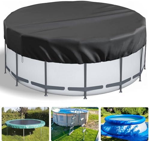 LQCOZYM Bâche Piscine pour Piscines de 470cm, Bâche Imperméable Oxford Durable, Piscine D'été et d'hiver Bache Piscine avec Haubans et Piquets de Sol, Facile à Installer, Noir (4.7M)