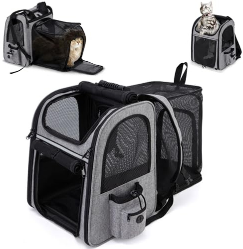 Cat Backpack Carrier, Expandable Cat Rucksack, Super Ventilated Cat Bag,Pet Carrier Backpack for Traveling,Hiking, Camping Up to 18 Lbs Capacity, Multipurpose Pet Carrier for Large Cats