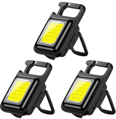 MVIOCS Lot de 3 porte-clés LED rechargeables, haute luminosité, lampe de poche COB super lumineuse, luminosité réglable, pour le camping, l'extérieur