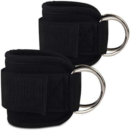 2Pcs Gym Ankle Strap Cable Attachment, Ankle Straps for Cable Machines Adjustable Strap，Double D-Ring Ankle Gym Cuff for Kickback Legs, Glute Workouts, Leg Extensions (Black)
