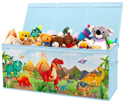 Scatola di Giocattoli Large con Coperchio Ribalta per Bambini, Contenitore Porta Giochi Pieghevole Oxford, Baule Portagiochi Impermeabile Robusto per Ragazze Ragazzi, 96×32×40cm(Dinosauro Vulcano)