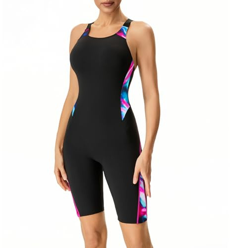 Veranobreeze Dame-Maillot de Bain avec Pression athlétique, vêtements de Bain d'entraînement, Racerback-Wettkampf-Maillot de Bain pour Femme(Rouge et Bleu, EU40)