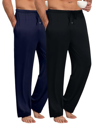 Ekouaer 2 Pack Mens Pyjama Bottoms Soft Checked Lounge Pants with Pockets PJs Loungewear Pjs Trousers Nightwear Trousers with Pockets S-XXL