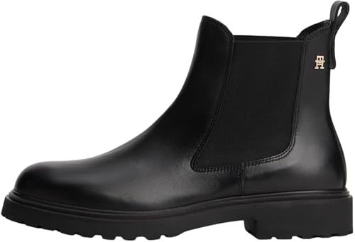 Tommy Hilfiger Donna Stivaletti Chelsea Cleated in Pelle, Nero (Black), 40