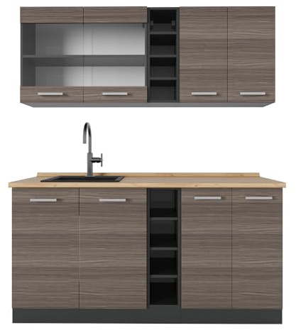Vicco Singleküche R-Line, Edelgrau/Anthrazit, 160 cm ohne Arbeitsplatte, zur individuellen Erweiterung mit zusätzlichen Modulen geeignet