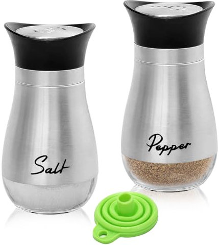 Yeqqzq Pack of 2 Salt and Pepper Pots Salt and Pepper Shaker, Salt and Pepper Pots Salt Dispenser for Kitchen, BBQ, Camping, Restaurant, Dining Table (Silver)