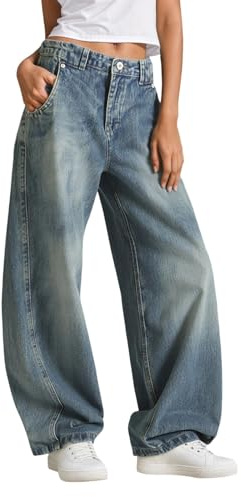 Puramala Jean large pour femme style skater - Pantalon baggy denim avec taille basse - Pantalon streetwear Y2K décontracté pour le quotidien et les loisirs, L