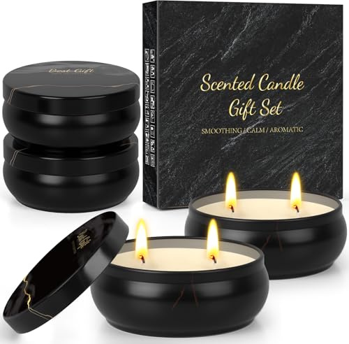 Candele Profumate Uomo 6 oz (x4) - Aroma Salvia, Sandalo, Menta Eucalipto e legno di cedro- Regalo per Natale, Festa del Papà, Compleanno - Set Candela Decorazione per Casa