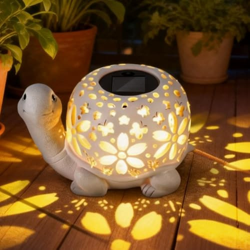 Tortuga decoración de jardín para exteriores, figuras solares de jardín, tortuga, decoración de jardín, tortuga solar, figuras de jardín, resina blanca, decoración para exteriores, para balcón