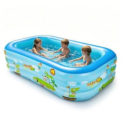 Piscine Gonflable Enfant Motifs Animaux, Piscine Enfant Gonflable Rectangulaire avec, Piscine Gonflable Bébé 3 Chambres, Piscine Piscinette Jardin Été, 210×135×60cm