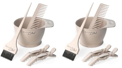 Hair Dye Bowl and Brush Set, Tint and Hair Colour Mixing Bowl Kit, 5 Piece | Millie Wilford, 360ml anti-slip bowl, 50mm wide brush, comb and 2 clips. For tinting, highlights, bleaching and root touch-up