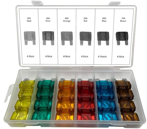 FK3 Plastic Flat Fuse Set 20 30 40 50 60 70 Amps 24-Piece Large in Storage Box